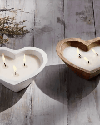 Wooden Heart Bowl Candle - Ruffled Feather