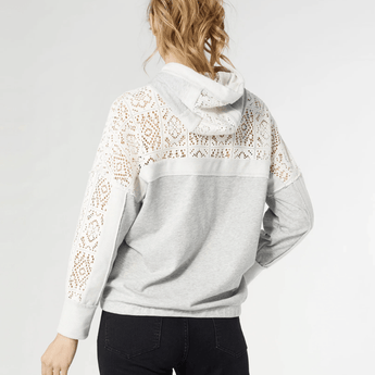 Wynter Hooded Sweatshirt with Lace Panels - Heather Grey/Ivory - Ruffled Feather