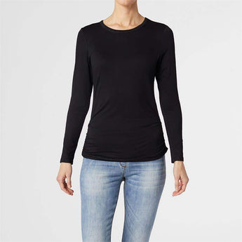 CLEARANCE - Black Ashley Cinched Long Sleeve Crew Neck