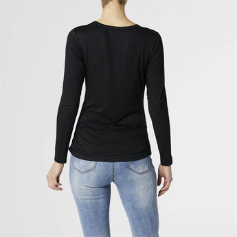 CLEARANCE - Black Ashley Cinched Long Sleeve Crew Neck