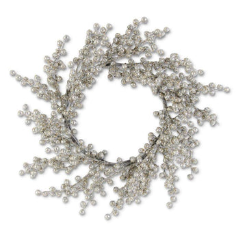 24" Antique Silver Glittered Berry Wreath