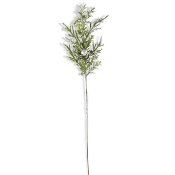 25" Snowy Leaf Stem w/ Silver Bells &amp; Pinecone