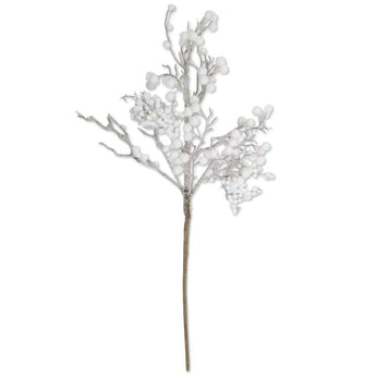 30" White Flocked Berry Stem