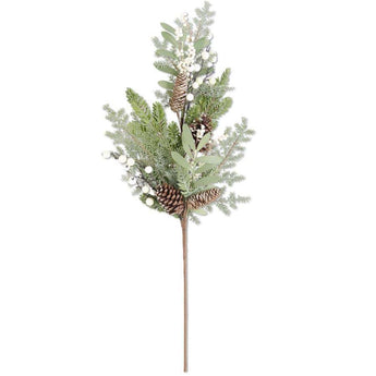 32" Mixed Pine Branch w/ Pinecones Leaves & White Berries