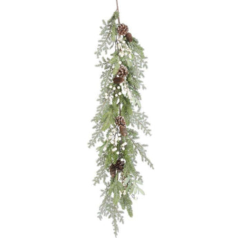 54" Mixed Pine Garland w/ Pinecones Leaves & White Berries