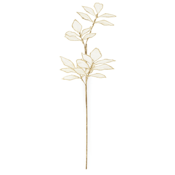 32" White Velvet Leaf Stem w/Gold Trim