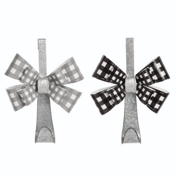 Metal Buffalo Plaid Bow Wreath Holder - Assortment of 2