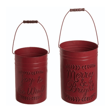 Metal Deep Rustic Red Christmas Buckets